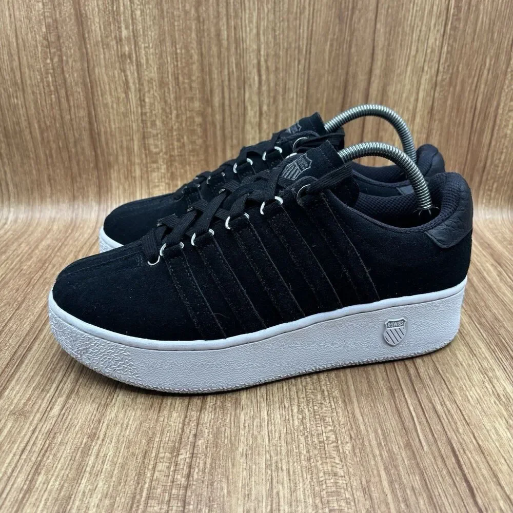 K-Swiss Women's Classic VN Platform Black Suede Leather White Sneakers Size 10